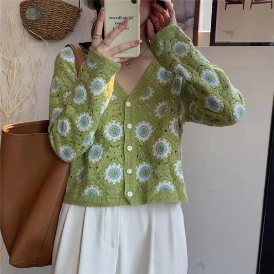REALEFT Spring Summer Lace Crochet Women's Cardigan 2026 Single Breasted Bohemian Hollow Out Outwear Casual Korean Tops Female