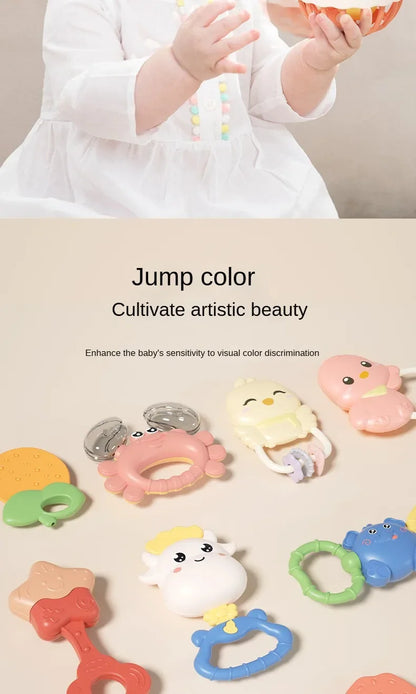 Baby Rattle 0-12 Months Newborn Soft Bell Teethers Hand Shaking Crib Mobile Ring Educational Toy For Children Set Gifts