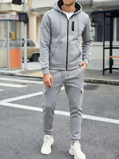 2025 Popular Two-piece Men's Sportswear Autumn Solid Color Jogging Suit Hooded Zipper Jacket + Sport Pants Casual Sports Set