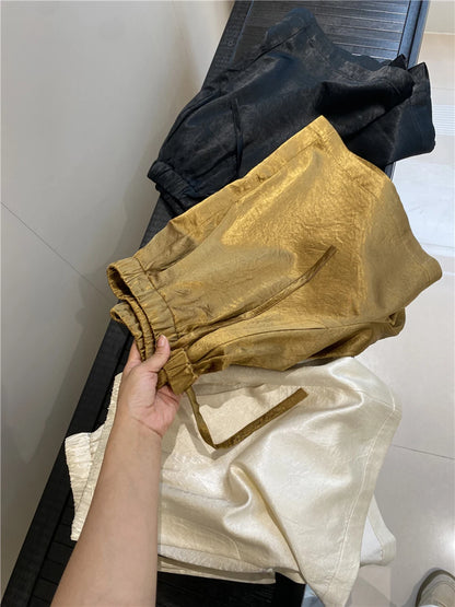 Women's Solid Color Satin Ice Silk Texture Shorts Summer Versatile Elastic Waist Loose Smooth Female Casual Versatile Hot Pants
