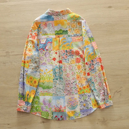 2026 Spring New Women Printed Shirts Long Sleeve Blouses Lazy Lady Tops Casual Female Clothes