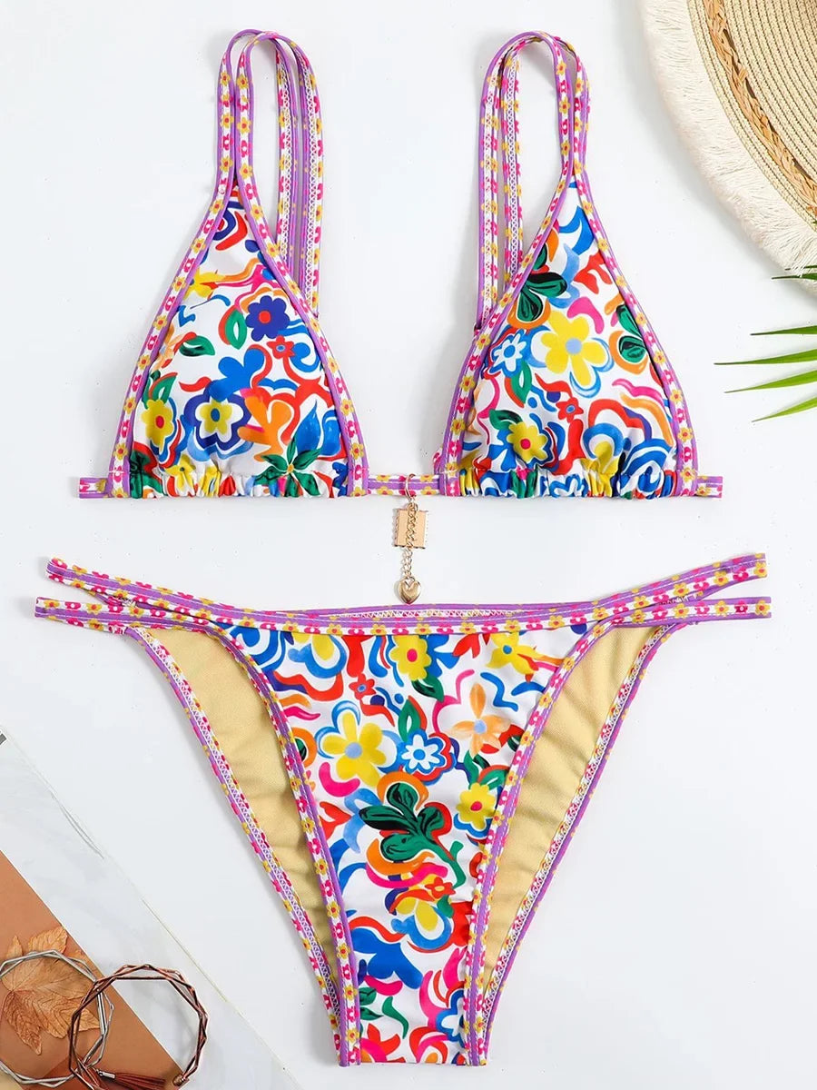 Floral Printed Bikinis 2026 Brazilian Bikini Women Swimwear Female Swimsuit Two-pieces Bikini Set Bathing Suit Swim Beach Wear