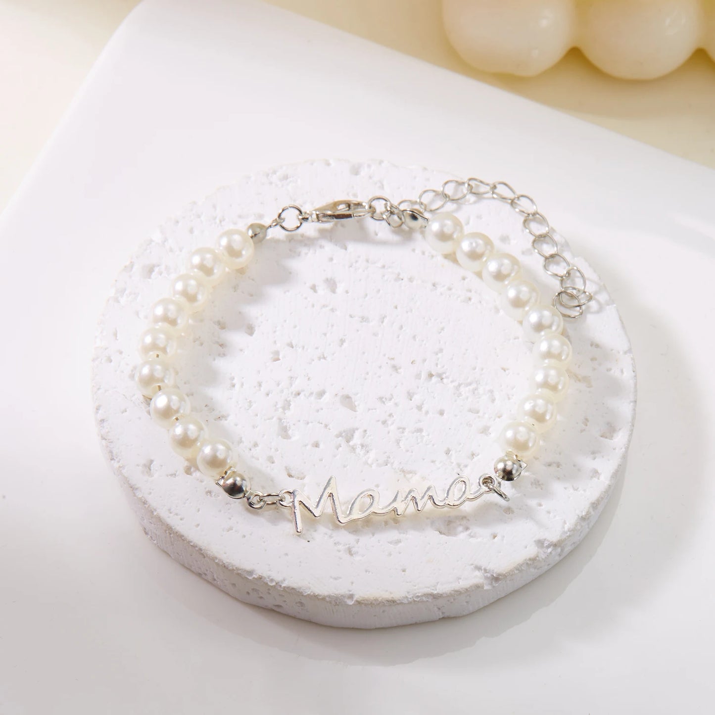 Imitation Pearl Letter Mama Pendant Bracelets Fashion Charms Stainless Steel Chains Bracelet for Women Jewelry Mother's Day Gift