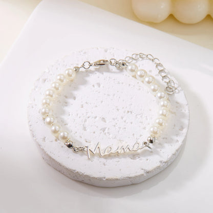 Imitation Pearl Letter Mama Pendant Bracelets Fashion Charms Stainless Steel Chains Bracelet for Women Jewelry Mother's Day Gift