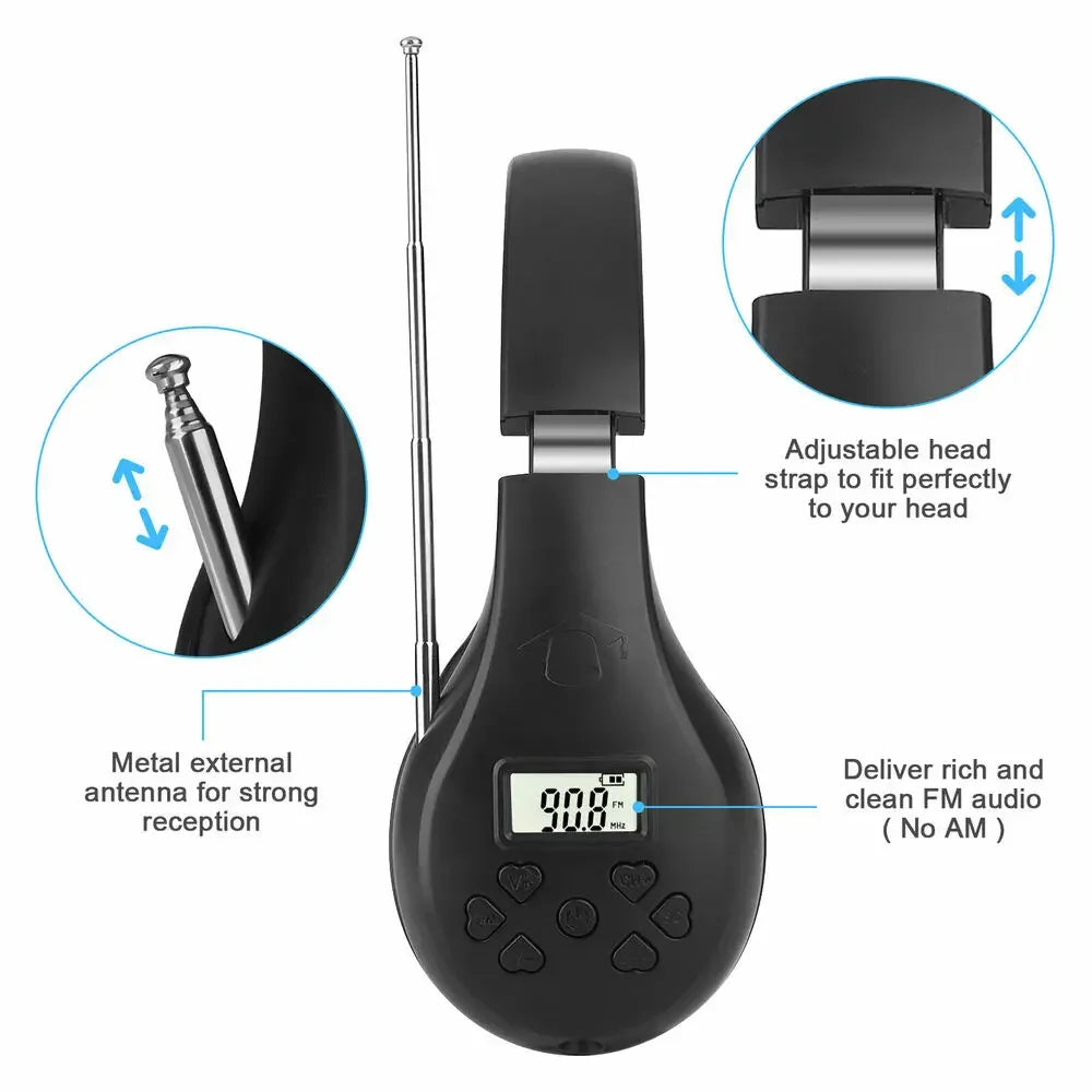 Head-mounted Headset FM Radio Headphone Stereo Headset Wireless Digital Display Headset Portable Walking Radio Receiver Earphone