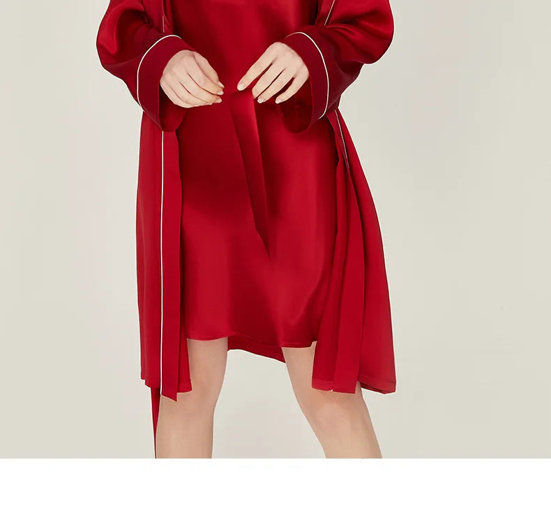 BirdTree, 100%Real Silk Simple Night-robe, Women V Neck Long Sleeve, Elegant Sexy Pajamas Robe, 2024 Summer Autumn New P469123QM