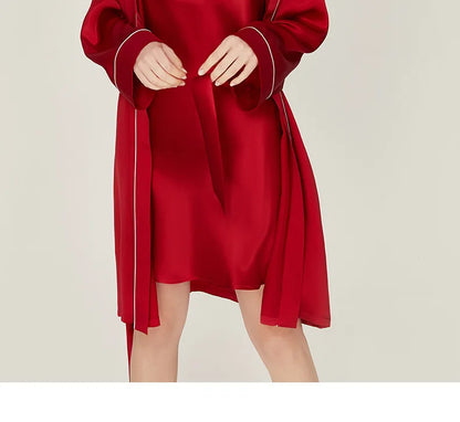 BirdTree, 100%Real Silk Simple Night-robe, Women V Neck Long Sleeve, Elegant Sexy Pajamas Robe, 2024 Summer Autumn New P469123QM