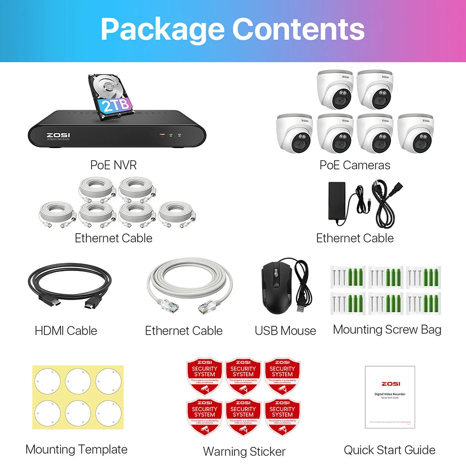 ZOSI 8CH 3K PoE Security Camera System 3K 5MP 8 Channel NVR 4MP HD Outdoor IP Cameras Dome Home CCTV Video Surveillance Kit