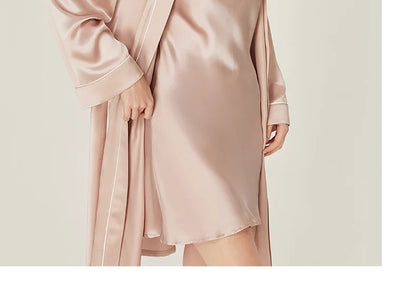 BirdTree, 100%Real Silk Simple Night-robe, Women V Neck Long Sleeve, Elegant Sexy Pajamas Robe, 2024 Summer Autumn New P469123QM
