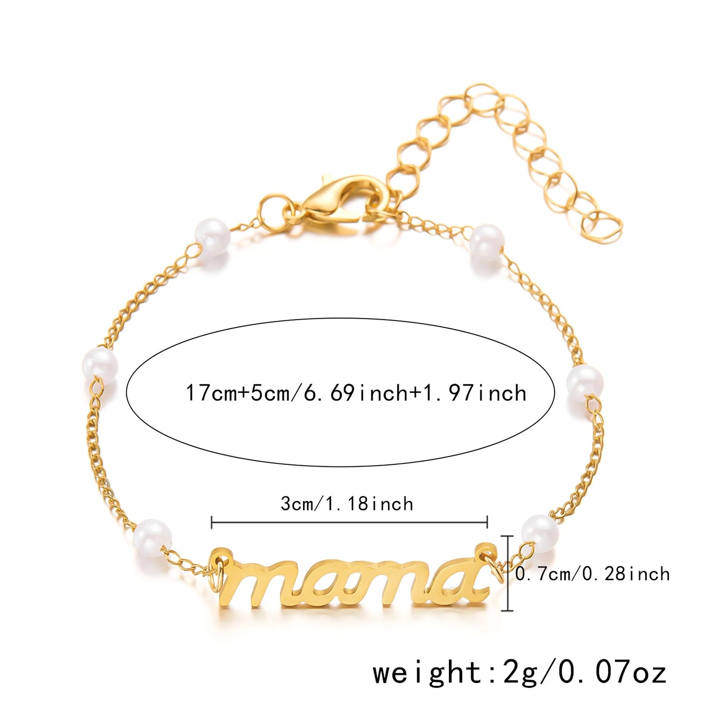 Imitation Pearl Letter Mama Pendant Bracelets Fashion Charms Stainless Steel Chains Bracelet for Women Jewelry Mother's Day Gift