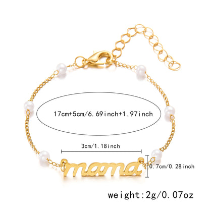 Imitation Pearl Letter Mama Pendant Bracelets Fashion Charms Stainless Steel Chains Bracelet for Women Jewelry Mother's Day Gift