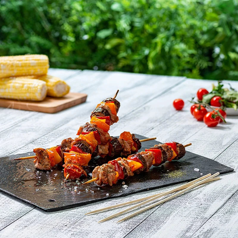 LMETJMA 90 Pcs 25cm Natural Bamboo BBQ Skewers Bamboo Sticks BBQ Kabob Skewers For Grilling Appetiser Barbecue JT47