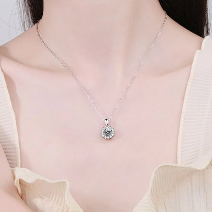 NeeTim 0.5ct 1ct 2ct 3ct Moissanite Jewelry Set 925 Silver with Gold Plated Flower Pendant Necklace Stud Earrings Sets for Women