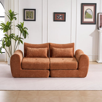 Orange Comfort Compressed Sofa,3 Seats No Assembly Required Sofa Bed,Black Chenille Free Combination For Living Room, Apartment
