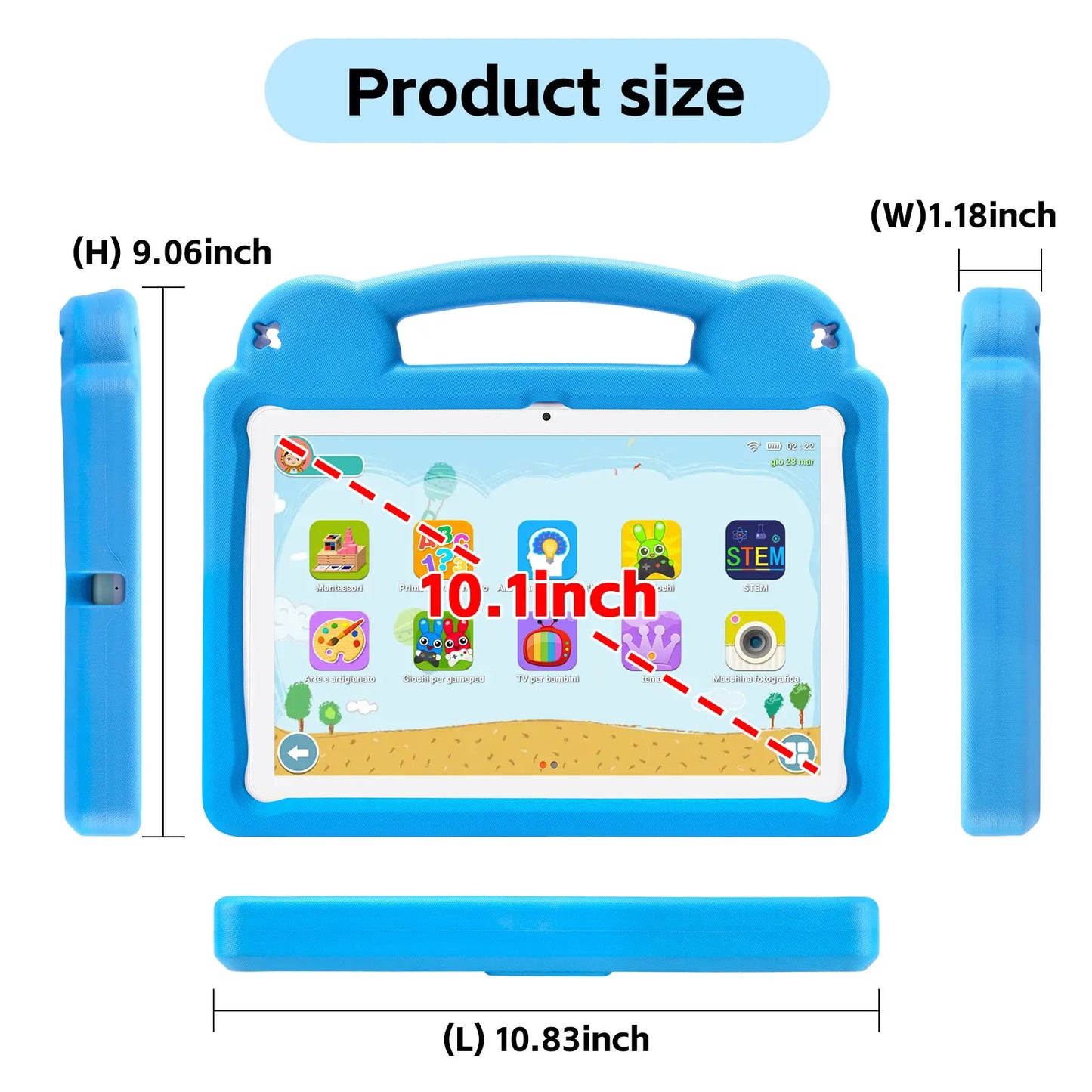 Paitanry 10.1 Inch Kids Tablet 8GB(4+4 Expand) RAM 64GB ROM CPU A523 2.0GHZ 5000Mah Octa-Core Learning Education Children Tablet