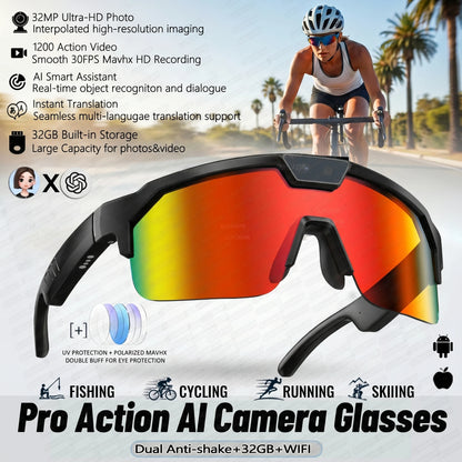 2026 New AI Smart Sports shooting&amp;recording Glasses 800W Camera HD Anti-shake Bicycle Riding Shooting Artifact Windproof Goggles
