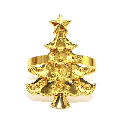 6Pcs Christmas Napkin Rings Gold Xmas Tree Deer Snowflake Hat Socks Napkin Buckles for Christmas Party Dinner Table Decorations