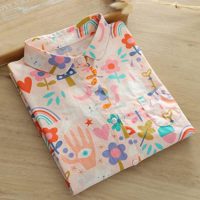 2026 Spring New Women Printed Shirts Long Sleeve Blouses Lazy Lady Tops Casual Female Clothes