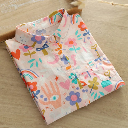 2026 Spring New Women Printed Shirts Long Sleeve Blouses Lazy Lady Tops Casual Female Clothes