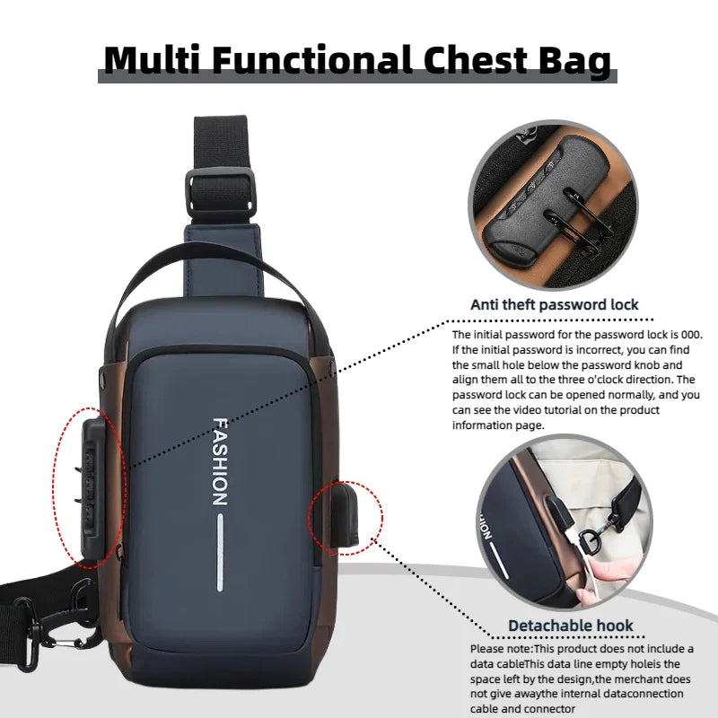 Sac à bandoulière élégant pour hommes – Tissu Oxford durable, sac de poitrine à bandoulière avec poche pour téléphone, fermeture