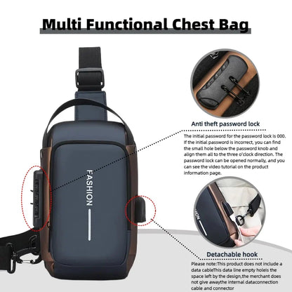 Sac à bandoulière élégant pour hommes – Tissu Oxford durable, sac de poitrine à bandoulière avec poche pour téléphone, fermeture