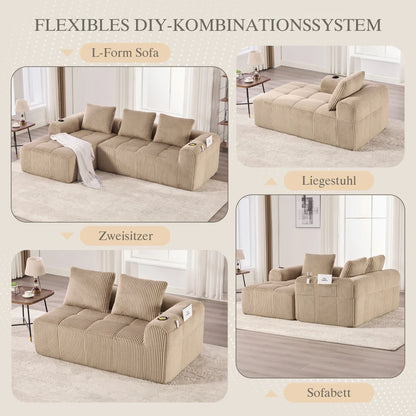 Compact Sofa Soft, Modular Sofa with Side Pocket and Beverage Holder, High Quality Comfort for Long Sitting, Incl. Pillows