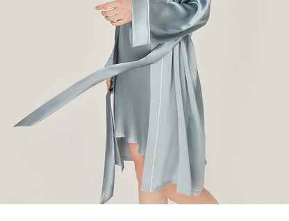 BirdTree, 100%Real Silk Simple Night-robe, Women V Neck Long Sleeve, Elegant Sexy Pajamas Robe, 2024 Summer Autumn New P469123QM