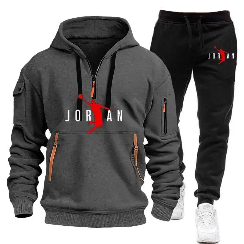 Men 2025 Autumn Winter Printed Blazer and Tracksuit Pants Set Casual Jogging Sportswear for Outdoor Activities and Street Fashio