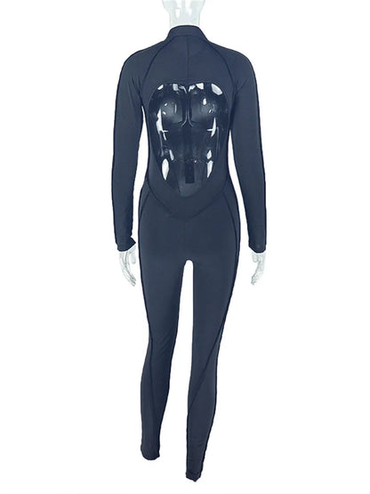 Weird Puss Casual Sporty Jumpsuits Women Zip Low-Neck Backless Full Sleeve Skinny Peach Hip High Street Style Solid Overalls