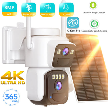 8MP Solar Wifi Camera PTZ Built-in 7800mAh Battery Outdoor 4K Human Detection Dual Screen CCTV Surveillance Camera O-Kam Pro APP