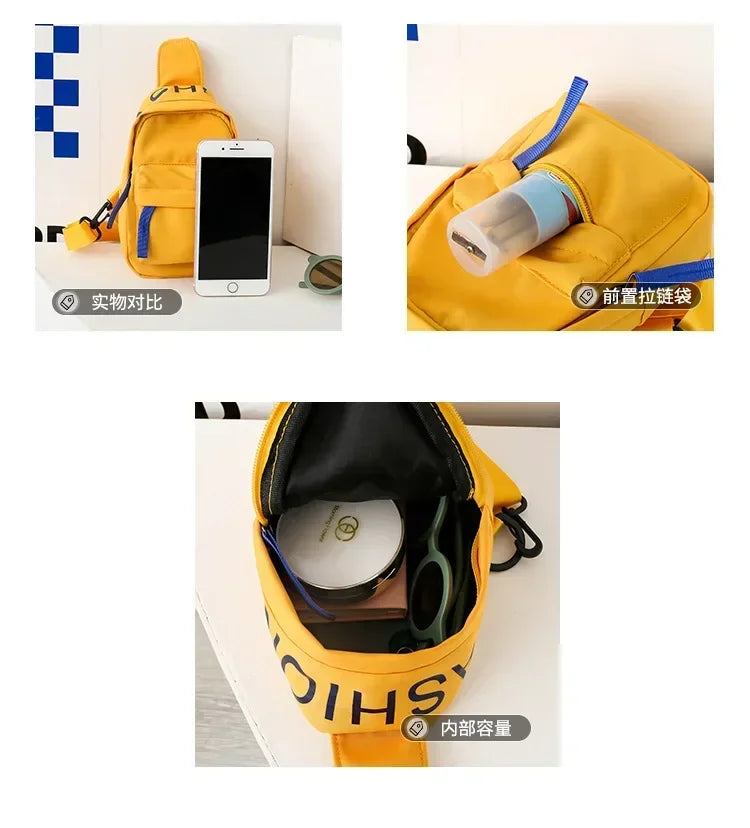 Cool kids bags for boys. Contrast color chest bag for little boys to go out Canvas messenger bag for coins