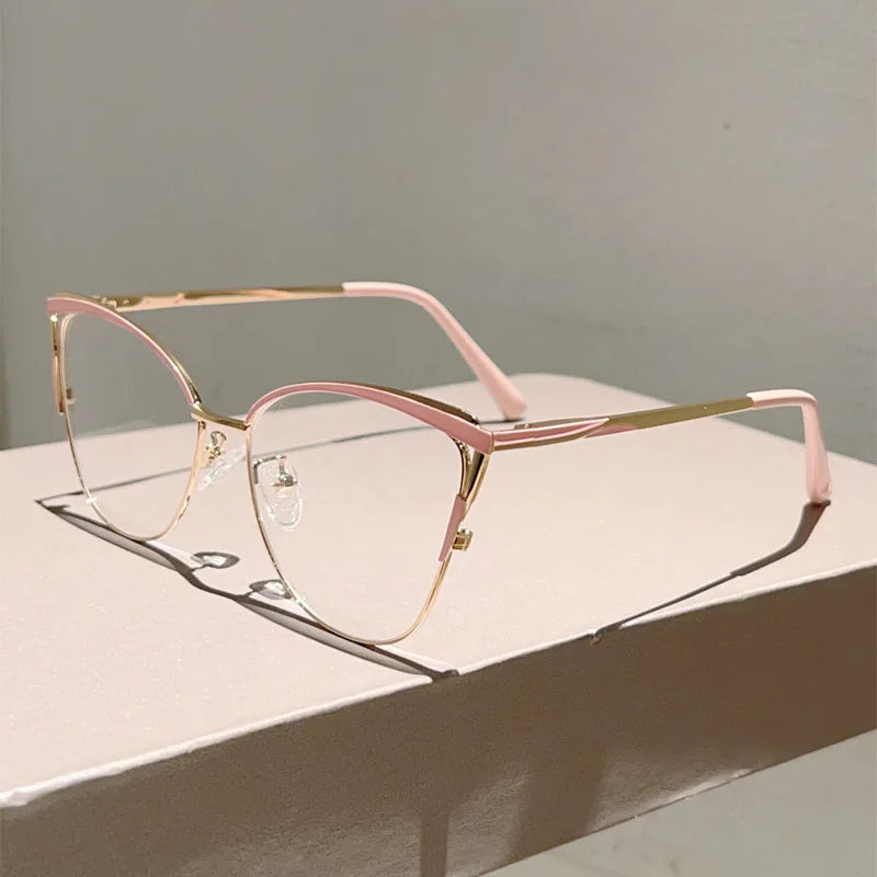 New Large Cat Eye Computer Glasses Metal Frame Women Men Anti Blue Light Round Blocking Optical Spectacle refined Eyeglasses