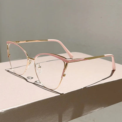 New Large Cat Eye Computer Glasses Metal Frame Women Men Anti Blue Light Round Blocking Optical Spectacle refined Eyeglasses