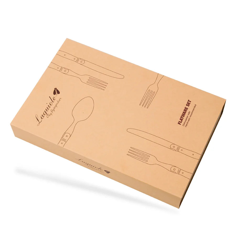 24pcs Laguiole Cutlery set Luxury Rose Wood Handle Dinnerware Stainless steel Tableware 6 Steak Knife 6 Fork 6 Spoon 6 Teaspoon