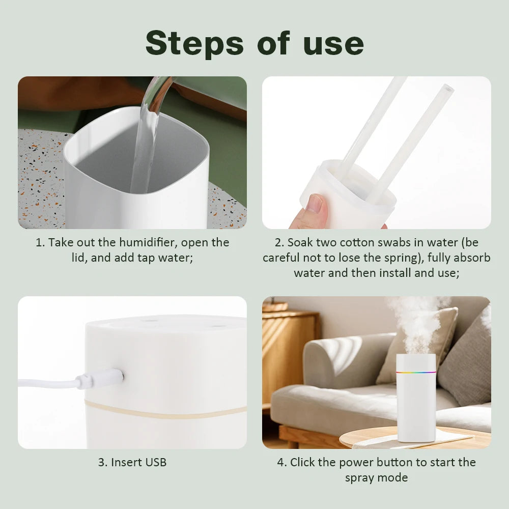 600ML Air Humidifier USB Charging Essential Oil Purifier Aroma Diffuser Aromatherapy Mist Maker Lights for Home Office Car