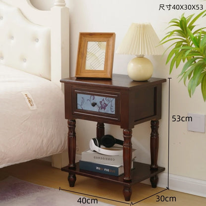 Solid Wood Nightstand Vintage French Distressed Bedside Table with Drawer for Bedroom Storage Cabinet Side Table