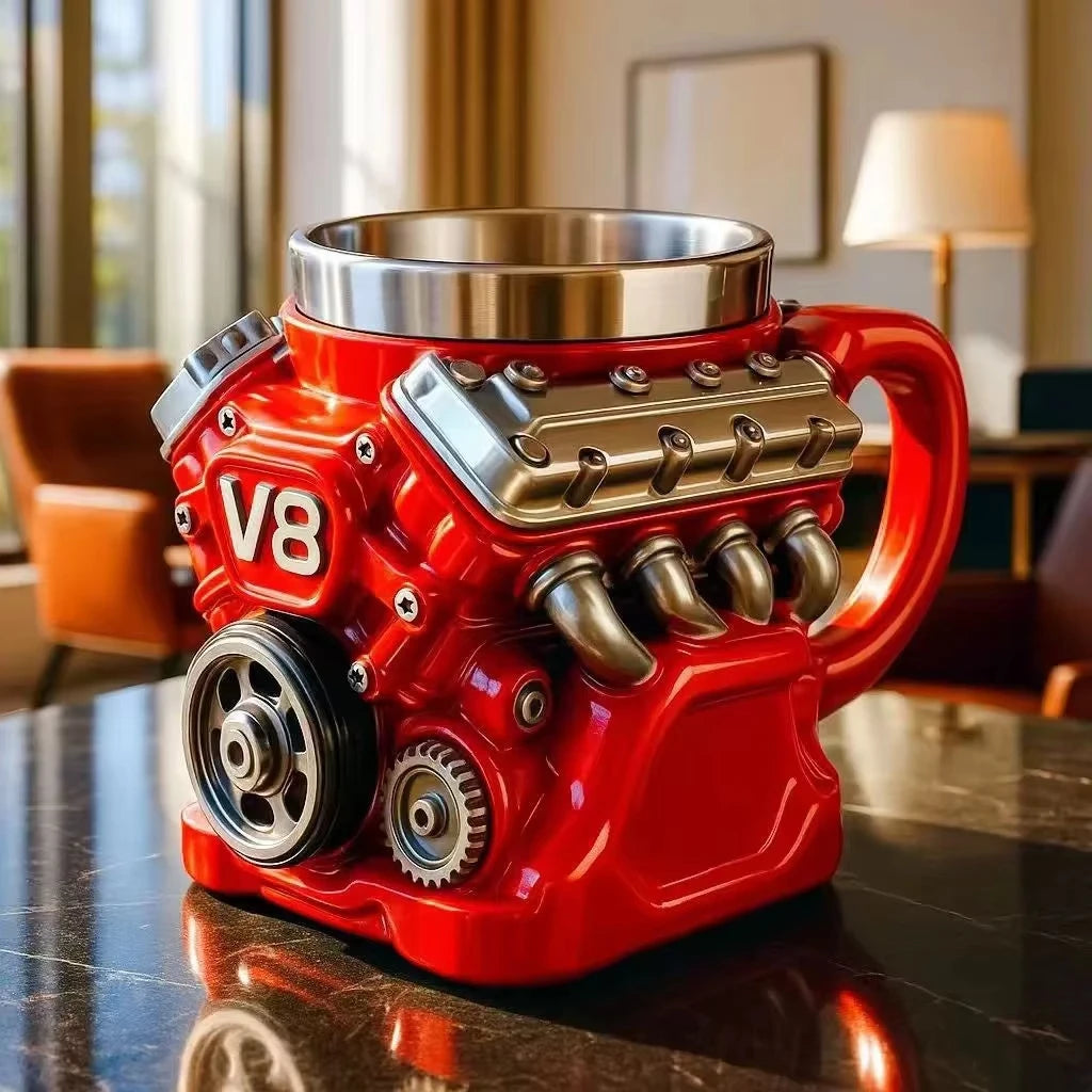 V8 Engines Stainless Steel Coffee Mug Creative Resin Water Cup Funny V6 Engines Wine Cup Coffee Cup Water Container Accessories