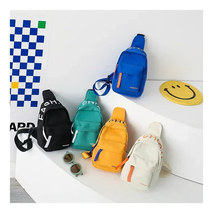 Cool kids bags for boys. Contrast color chest bag for little boys to go out Canvas messenger bag for coins