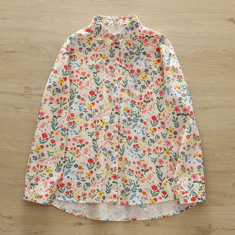 2026 Spring New Women Printed Shirts Long Sleeve Blouses Lazy Lady Tops Casual Female Clothes