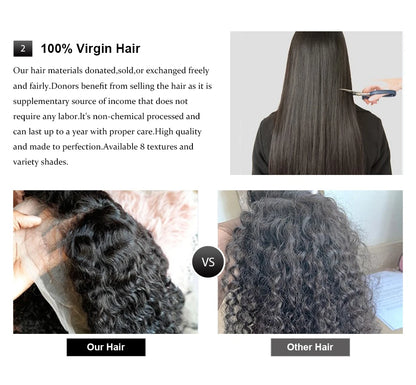 30 40 inch 250% 13x6 HD Lace Frontal Wig for Women 13x4 Front Deep Wave Kinky Curly Human Hair Dark Black Glueless Pre Plucked
