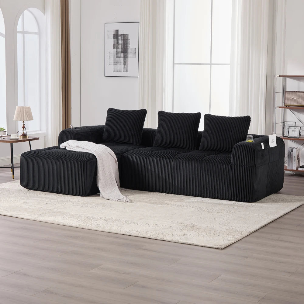 Compact Sofa Soft, Modular Sofa with Side Pocket and Beverage Holder, High Quality Comfort for Long Sitting, Incl. Pillows