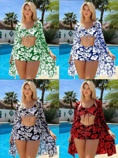 Women's Bikini Swimsuit Three-Piece Set Sexy European Style Polyester Fabric with Chest Pad Adult Swimming Water Sportswear