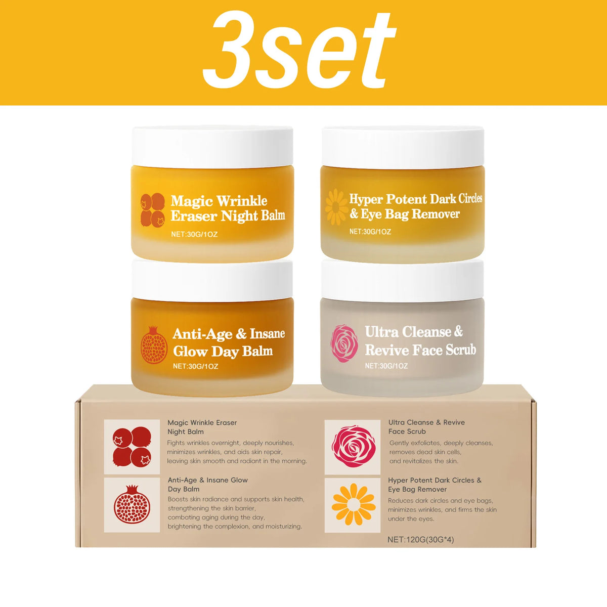 Complete Skincare Set With Day Night Eye Cream And Face Scrub