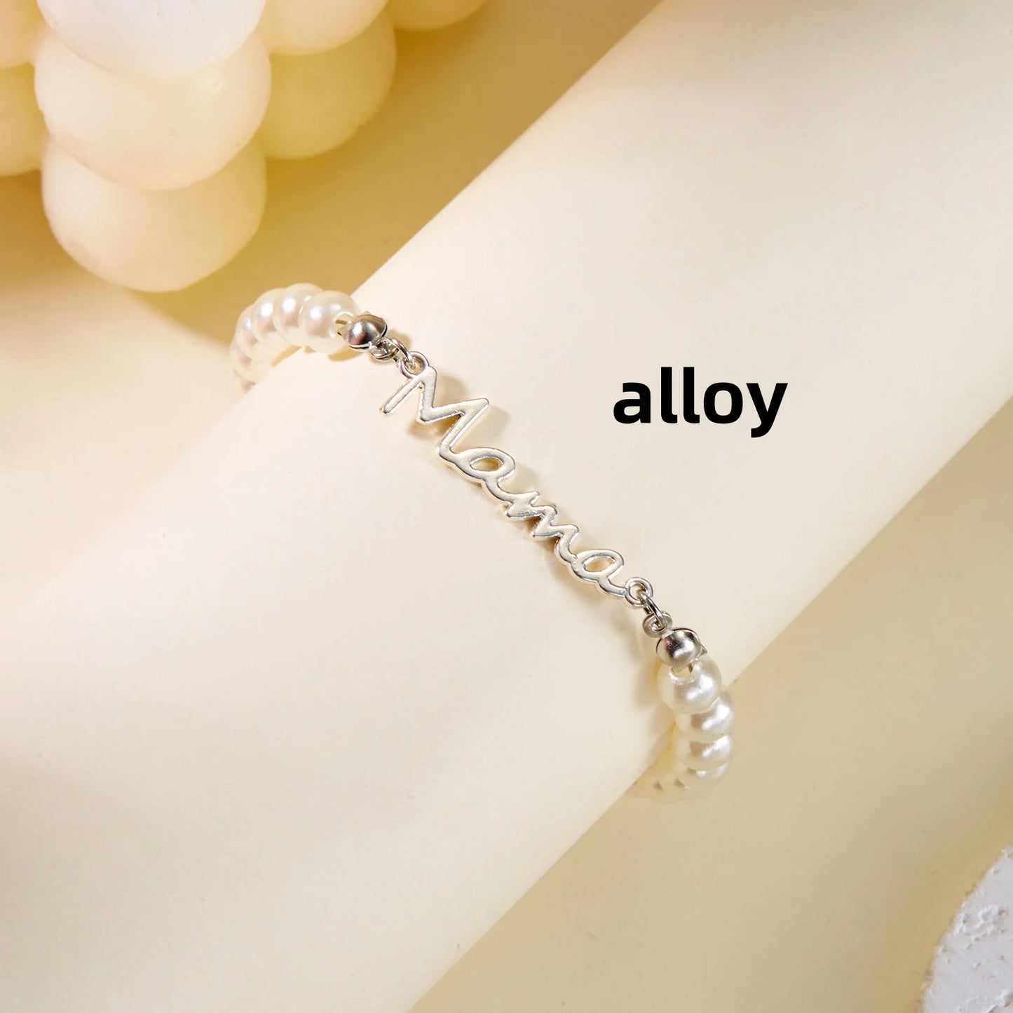 Imitation Pearl Letter Mama Pendant Bracelets Fashion Charms Stainless Steel Chains Bracelet for Women Jewelry Mother's Day Gift