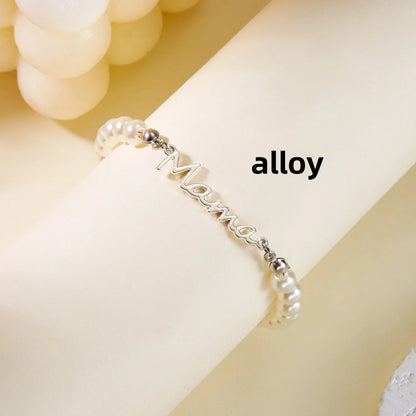 Imitation Pearl Letter Mama Pendant Bracelets Fashion Charms Stainless Steel Chains Bracelet for Women Jewelry Mother's Day Gift