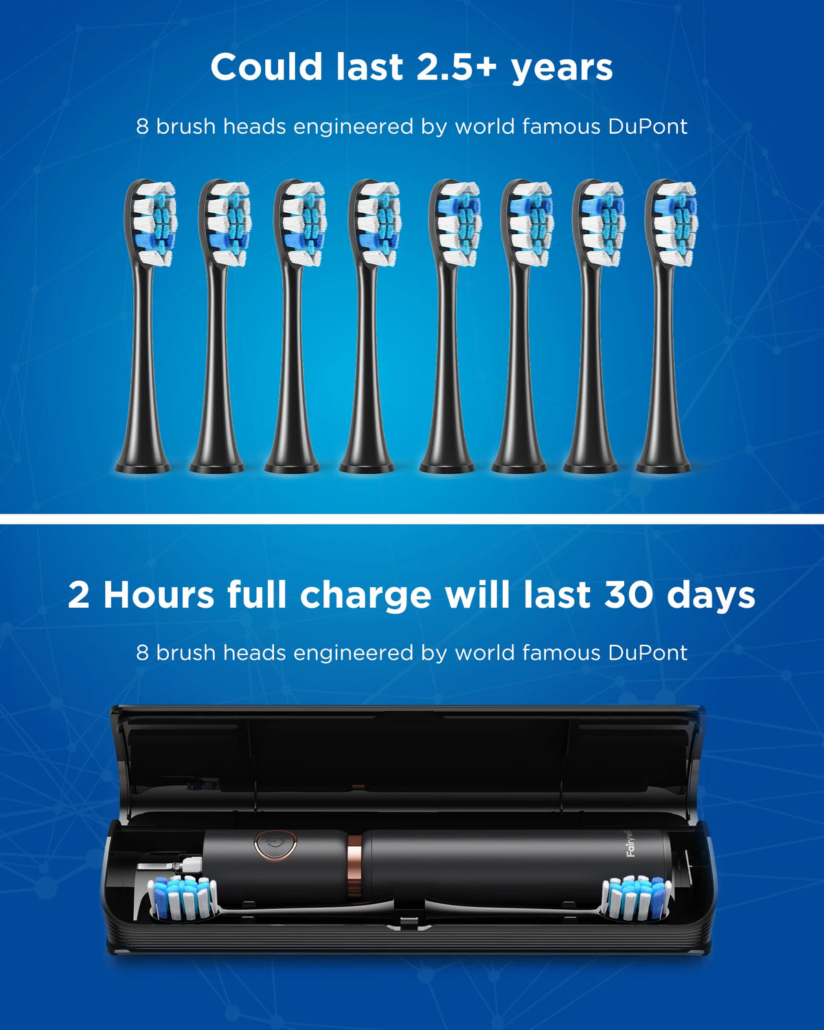 Fairywill Electric Sonic Toothbrush &amp; Water Flosser USB Charge Waterproof 5 Modes 3 Brush Heads Toothbrushes Teeth Cleaner