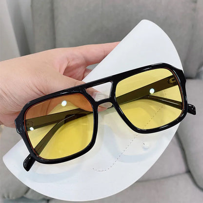 Retro Square Sunglasses Women Men 2025 New Trends Double Beam Yellow Big Sun Glasses Female Oversized Eyewear Shades UV400