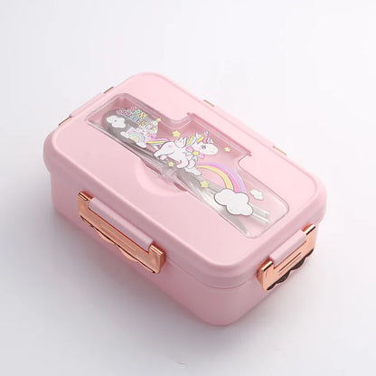 Bento Lunch Box for Kids Girls Cartoon Students Kawaii Cute Dinosaur Heated 3 Grid Sandwich Snack Food Box Special Canteen