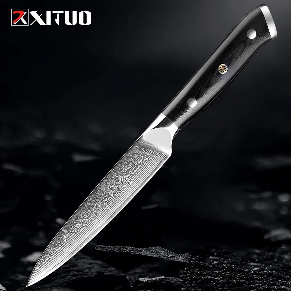 Japanese Utility Knife 5 Inch Damascus Kitchen Petty Knife VG10 67 Layer Razor Sharp Cutting Fruit Carving Chef’s Paring Knives