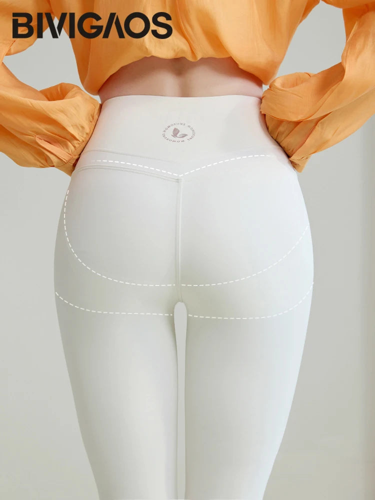 BIVIGAOS Spring New Double V 3D Curve Sharkskin Leggings Women High Waist Tight Slim Sports Fitness Push Up Leggings Yoga Pants